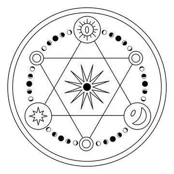 Vector magic esoteric symbol. Illustration of occult mystic sign with sun, moon Stock Illustration