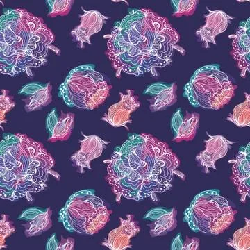 Vector Magic Flowers Pattern Stock Illustration