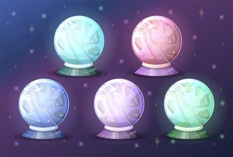 Vector magic fortune sphere glass ball set. Witchy Magic Crystal Ball, Fortune Stock Illustration