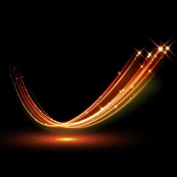 Vector magic glowing spark swirl trail. Bokeh glitter light wave. Ilustración de archivo