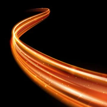 Vector magic glowing spark swirl trail. Bokeh glitter light wave. Ilustración de archivo