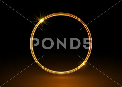 Vector magic gold circle frame. Glowing fire ring trace. Golden logo ...