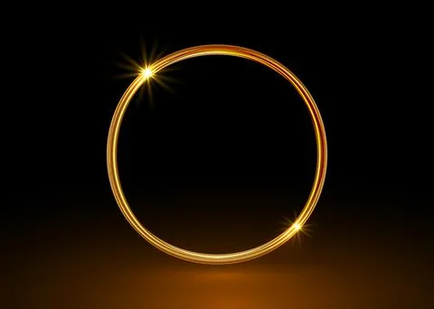 Vector magic gold circle frame. Glowing fire ring trace. Golden logo swirl Stock Illustration