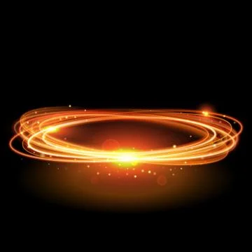 Vector magic gold circle. Glowing fire ring. Glitter sparkle swirl. Stock Illustration