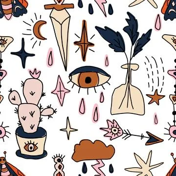 Vector magic mystical esoteric seamless pattern with constellations, clouds イラスト素材