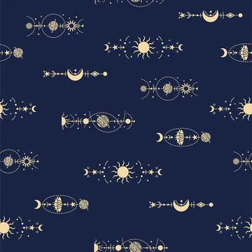 Vector magic seamless pattern with mystery symbols. Magical background Stock Illustration