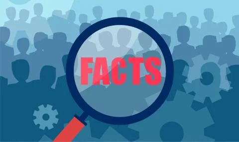 Vector of a magnifying glass over crowd of people in search of facts Stock Illustration