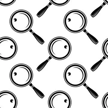 Vector magnifying glass, search icon seamless pattern. Magnifier, big tool .. Stock Illustration