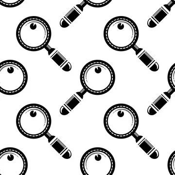 Vector magnifying glass, search icon seamless pattern. Magnifier, big tool in Stock Illustration
