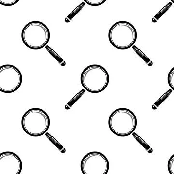 Vector magnifying glass, search icon seamless pattern. Magnifier, big tool in Stock Illustration