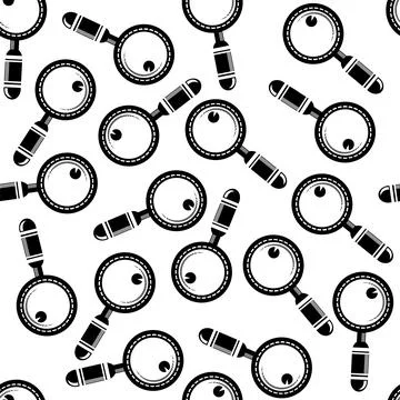 Vector magnifying glass, search icon seamless pattern. Magnifier, big tool .. Stock Illustration