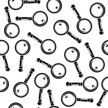 Vector magnifying glass, search icon seamless pattern. Magnifier, big tool in Stock Illustration