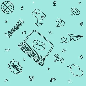 Vector mail doodles Seamless Pattern. Icons with paper envelopes, letters, email Stock Illustration