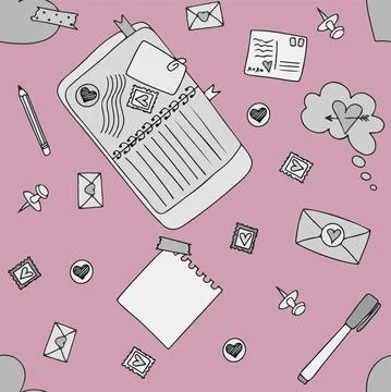 Vector mail doodles Seamless Pattern. Icons with paper envelopes, letters, email イラスト素材