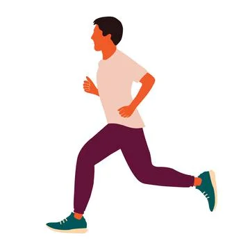 Vector male character in flat style. Fast running man illustration in simple Illustrazione stock