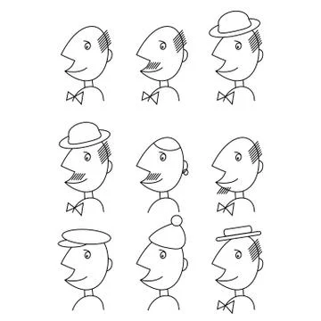 Vector Male Face Logo Set in Linear Style Illustrazione stock