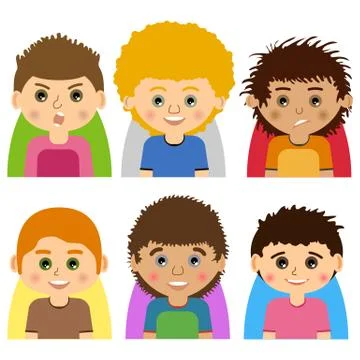 Vector Male man character faces avatars. Set of people icons  with faces Illustrazione stock