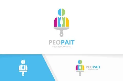 Vector man and brush logo combination. People and paintbrush symbol or icon Illustrazione stock