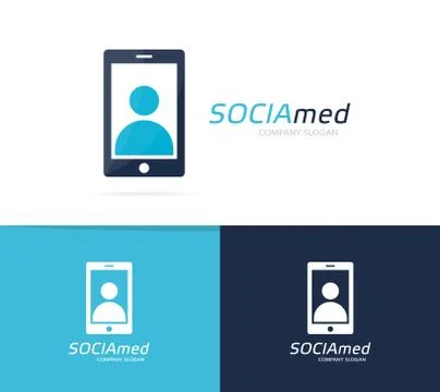 Vector man and phone logo combination. Human and mobile symbol or icon. Unique Stock Illustration