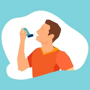 Vector of a man with asthma using an inhaler to relieve attack. Stock Illustration