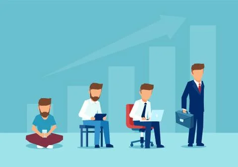Vector of a man changing his life becoming a successful businessman Stock Illustration