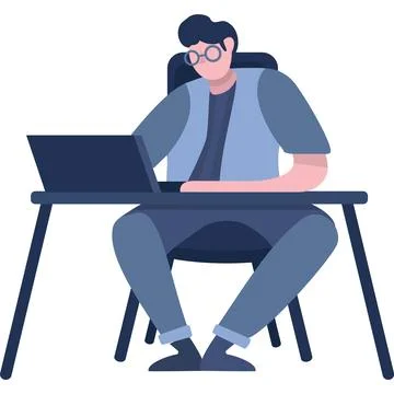 Vector man character working laptop flat icon Stock Illustration