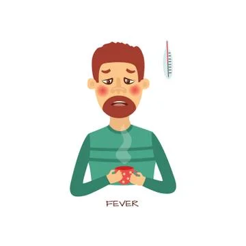 Vector man with cold, flu and fever Stock Illustration