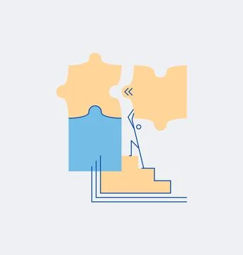 Vector man connecting puzzle in flat style Stock Illustration