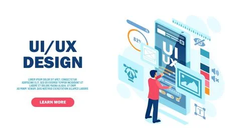 Vector of a man creates a custom design for a mobile application, Ui UX desig Stock Illustration