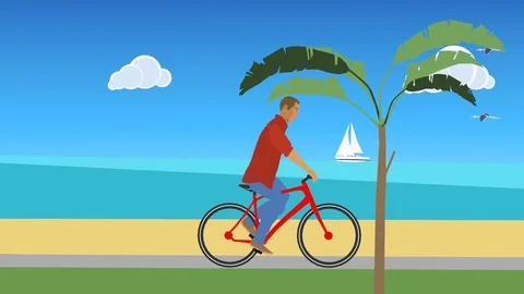 Vector Man cycling on the Beach Stock Footage 80577762