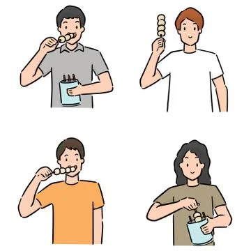 Vector of man eating meatball Stock Illustration