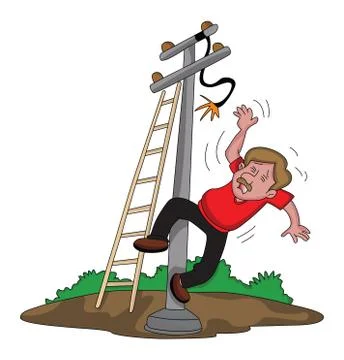 Vector of man falling from ladder after an electric shock. 库存插图