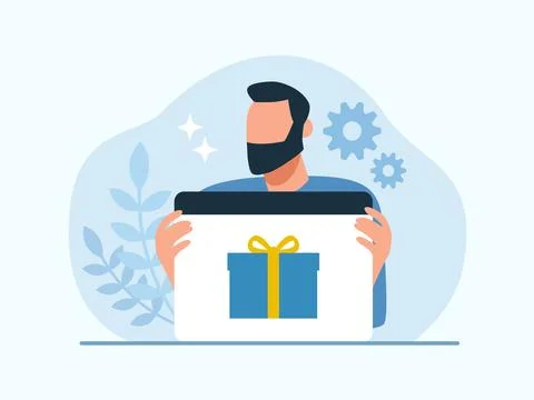 Vector of a man with a gift box Stock Illustration