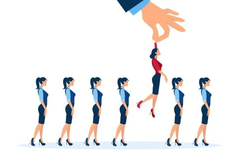 Vector of a man hand picking up standing out of crowd woman Stock Illustration