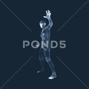 .Vector man with hand up to stop. Human showing stop gesture. 3D model ...