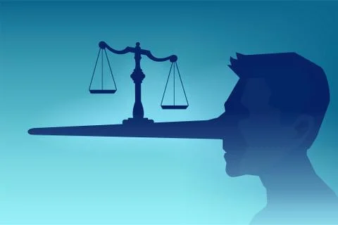 Vector of a man head silhouette and a law scale being balanced on a long nose Illustrazione stock