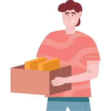 Vector man holding box with book icon Illustrazione stock