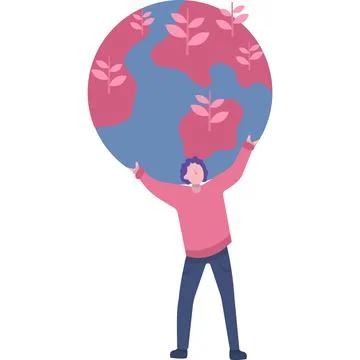 Vector man holding earth globe flat icon 库存插图