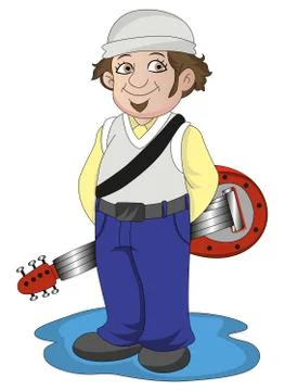 Vector of a man holding guitar on his back. 스톡 일러스트