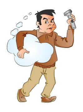 Vector of man holding thought cloud and flashlight. 库存插图