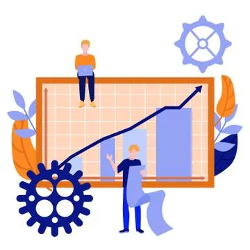 Vector man with laptop scroll near graph bar chart Illustrazione stock