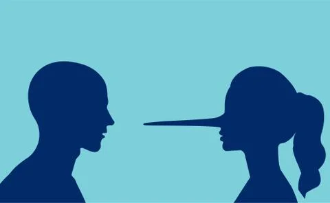 Vector of a man looking at a lying girl with a long nose. Stock Illustration