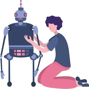 Vector man making robot, robotic technology icon Illustration