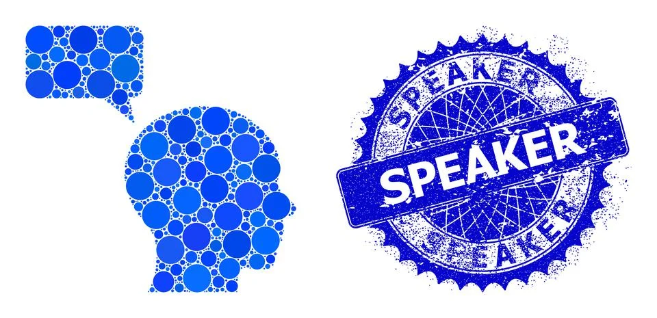Vector Man Mention Composition of Small Circles with Grunge Speaker Stamp Stock Illustration