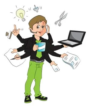 Vector of man multitasking in the office. 스톡 일러스트