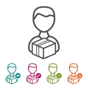 Vector Man with Package icons in thin line Style and flat Design. Stock Illustration