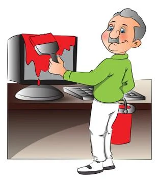 Vector of man painting computer. Stock-Illustration