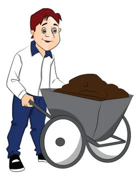 Vector of man pushing cement in wheelbarrow. Stock Illustration