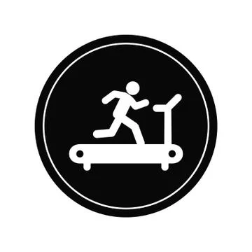 Vector Man Running on a Treadmill. Silhouette of a man running on a modern tr Stock Illustration
