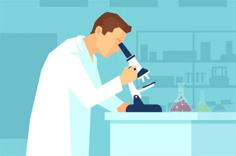 Vector of a man scientist or clinical pathologist looking into a microscope Stock Illustration